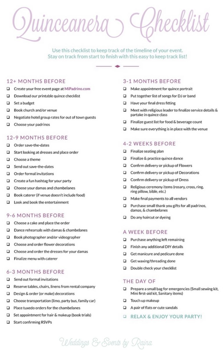 Complete Quinceanera Checklist & Timeline