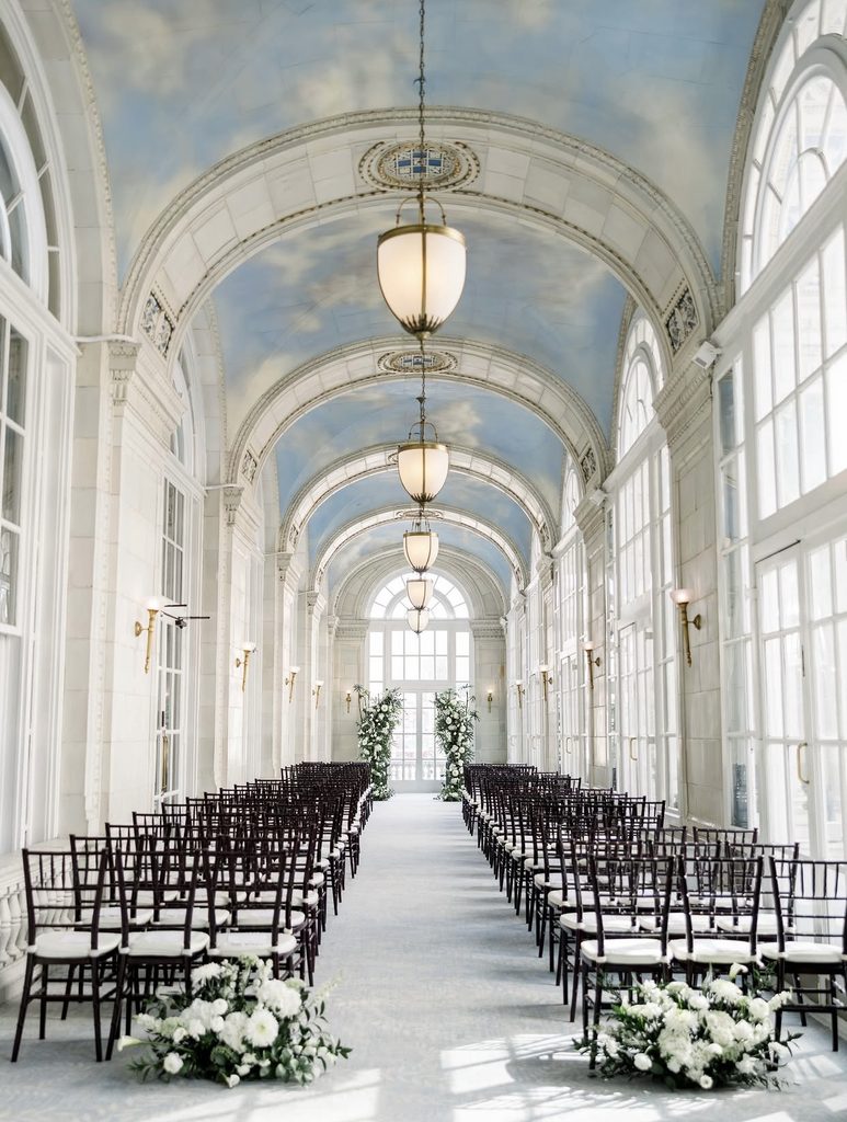 Elegant blue and white wedding ceremony at The Hermitage Hotel in Nashville Tennessee