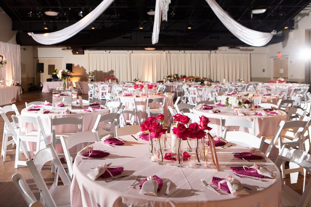 Pink and white wedding reception at Noah Liff Opera Center in Nashville Tennessee